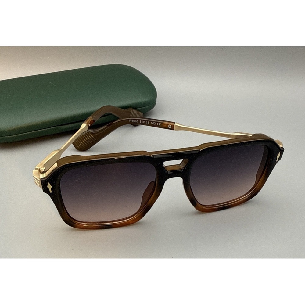Tortoise Retro Navigator Square Aviator Double Bridge Sunglasses-gold arms &case